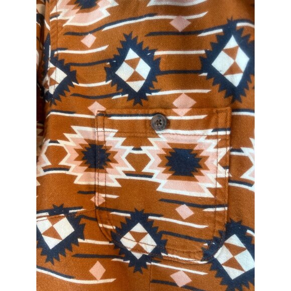 Woman's Deluth Button-Up Shirt With Southwest Aztec Print Brown/White/Blue Long- - Picture 3 of 14